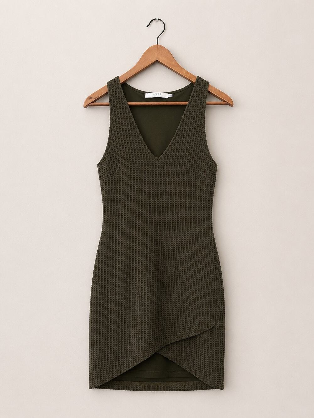 ASTR The Label Olive Green Waffle Knit Sleeveless Mini Faux Wrap Bodycon Size M